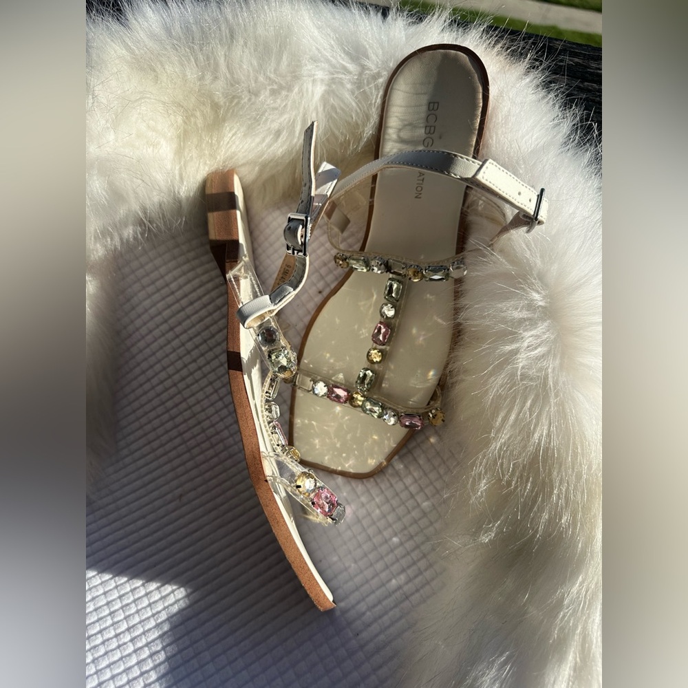 BCBG Bebe White Sandals with Studded Straps